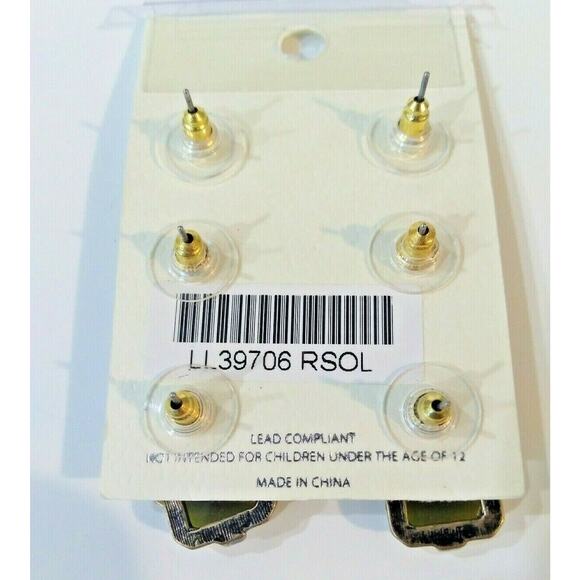 Mia Collection Earrings Set 3pc Animal Print Green Square Studs by Kim Min Sun - Picture 5 of 10